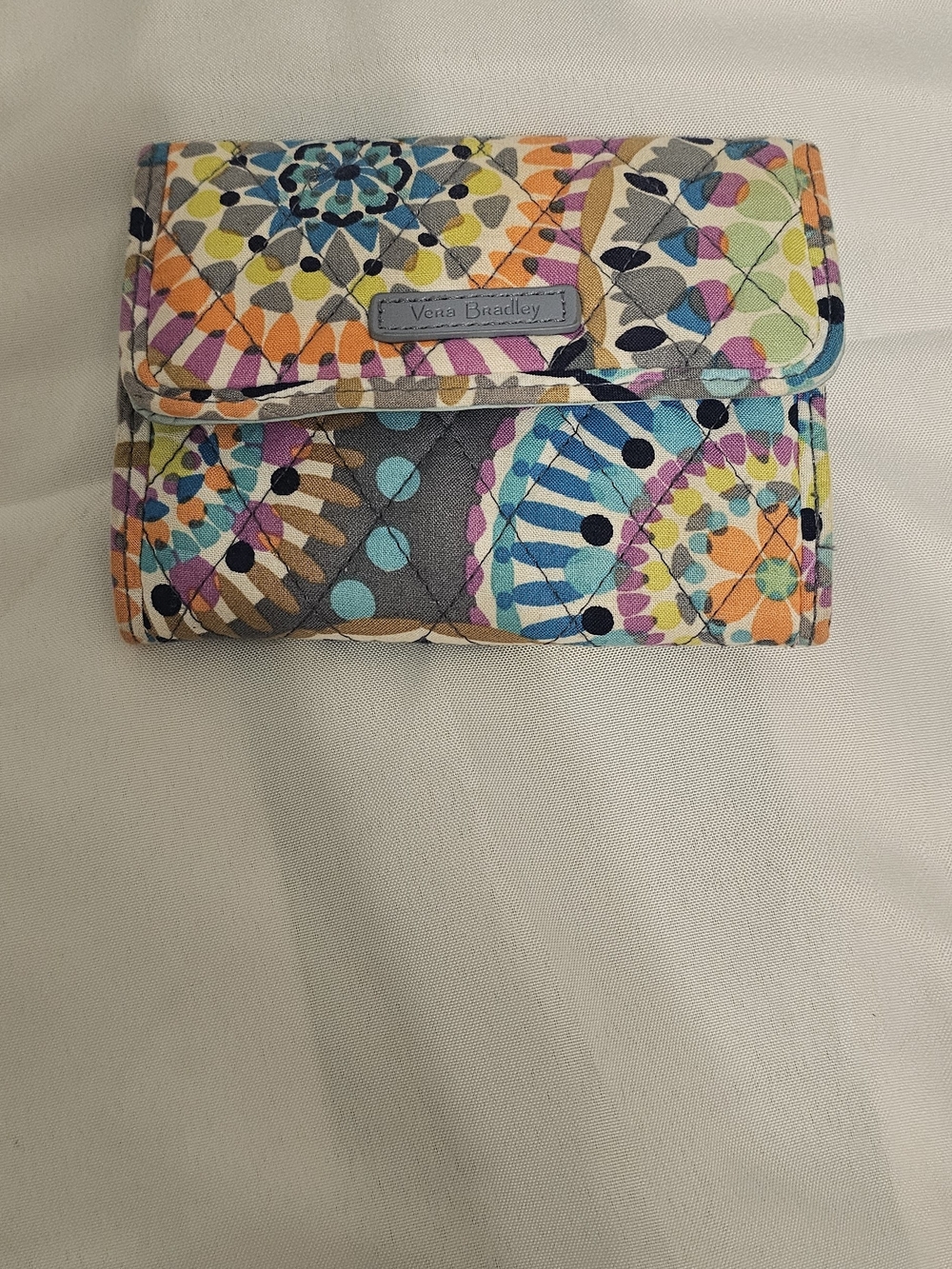Vera Bradley Quilted Trifold Wallet in Teal, Orange & Purple